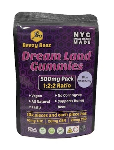Beezy Beez - Blue Raspberry -Indica- 10:20:20 THC:CBN:CBD 100mg 10 Pack Dream Land Gummies (Edibles) | Beezy Beez      -rr5 back