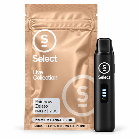 Select - Rainbow Zelato – Indica – 84.28% THC | 2g Live Collection BRIQ 2 All-in-One Vape | Select -vvv9 back