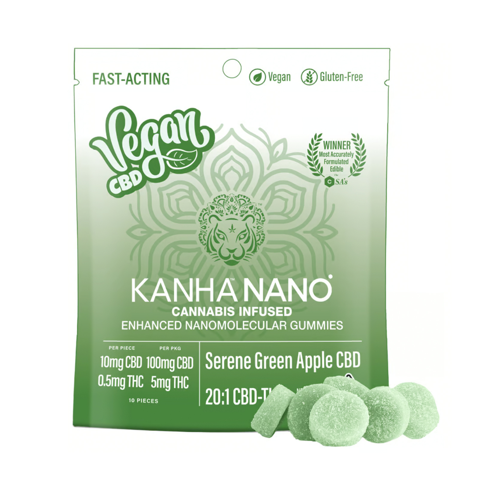 Kanha Nano Serene Green Apple 20:1 CBD:THC Vegan CBD Gummies