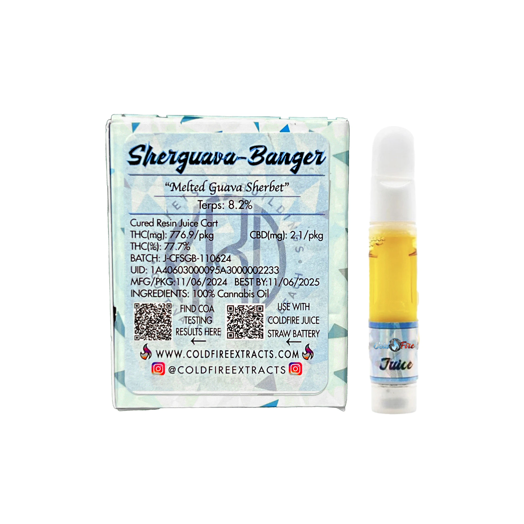 COLDFIRE Extracts - Coldfire Sherguava-Banger Juice Vape Cart (KRD - Cured Resin) - 1g Main Image