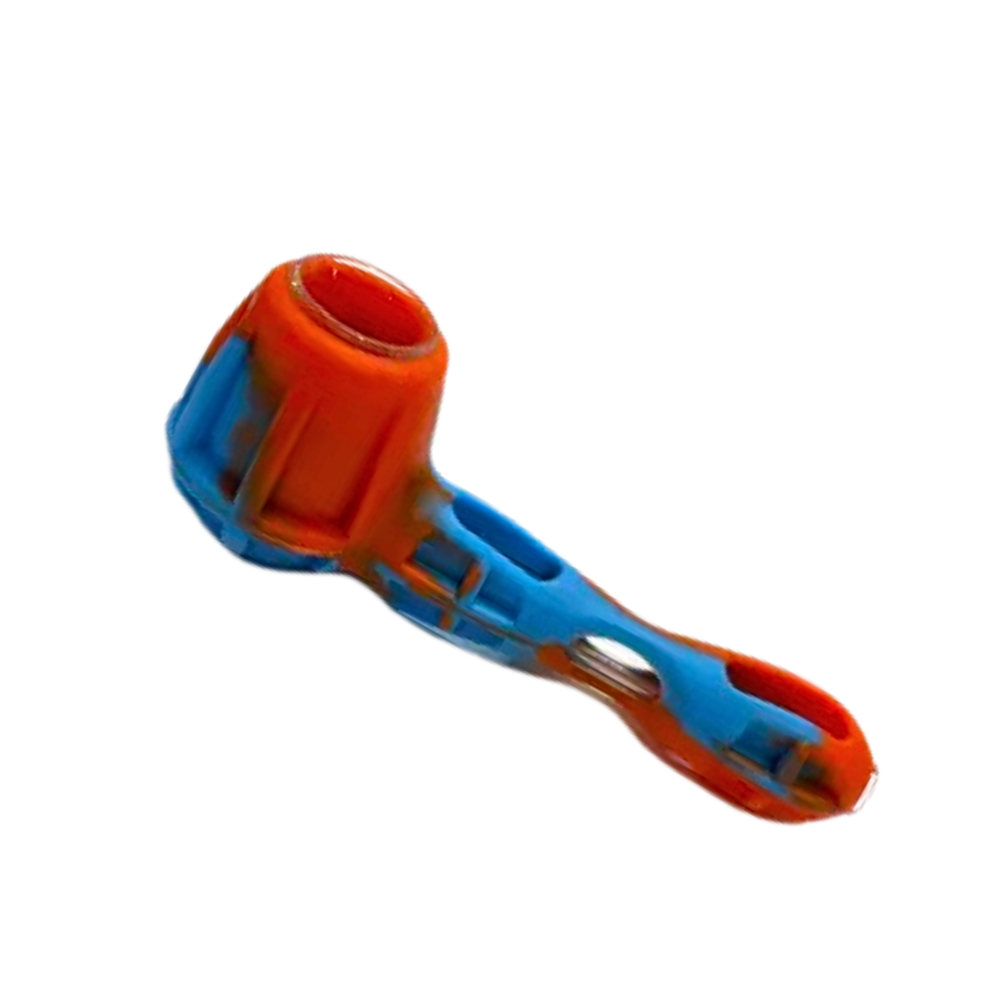 Silicone Pipe w/ Glass Bowl - Orange and Blue picture