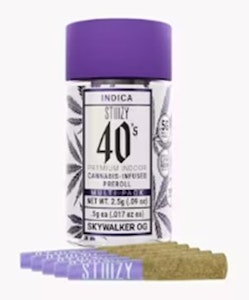 STIIIZY - Stiiizy-Skywalker OG-40's-Indica-Infused Pre Roll-Live Resin- 5 per pack-Multi Pack-40%+-.5g