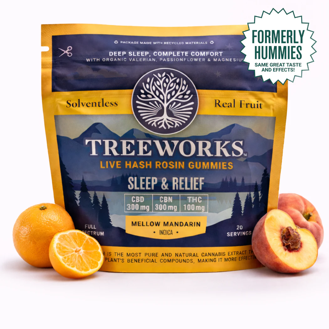 Treeworks of Massachusetts - Sleep & Relief | Mellow Mandarin | Live Hash Rosin Gummies | 3:3:1 | CBD:CBN:THC | [100mg] Main Image