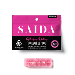 SAIDA - 110mg 10:1 THC:CBN Sleepy Berry Gummy Bar (10mg THC, 1mg CBN - 10 pack) - Saida