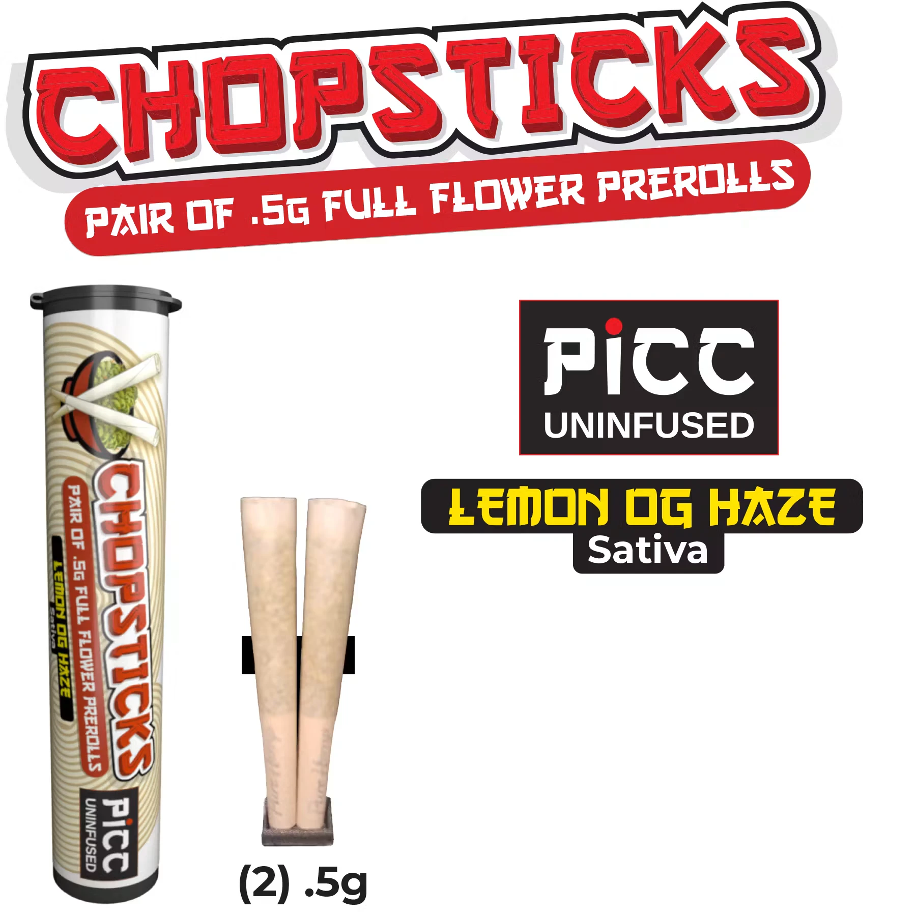 CHOPSTICKS - Lemon OG Haze | Preroll | .5g x 2pk | Chopsticks Main Image