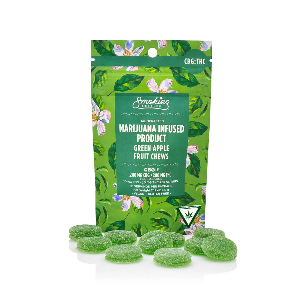 Smokiez Edibles - Calm Green Apple 1:1 THC:CBG 200mg Fruit Chews (10x20mg) - SMOKIEZ EDIBLES Main Image