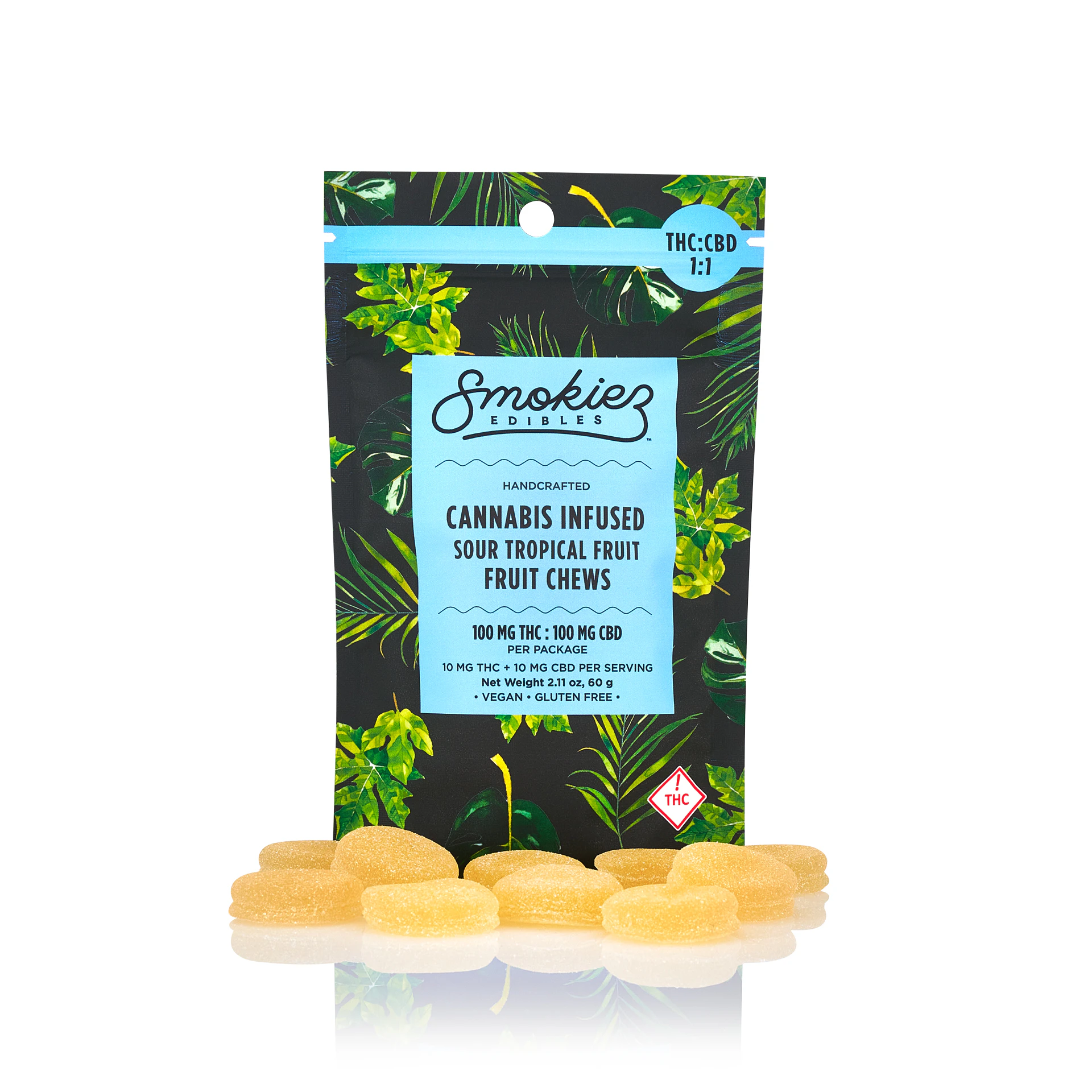 SMOKIEZ - Smokiez | 10pk Fruit Chews | Sour Tropical Fruit 1:1 THC:CBD | 100mg Main Image