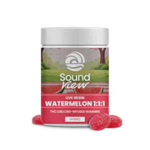 SOUNDVIEW - SoundView Live Resin Watermelon 1:1:1 Gummies T97.4mg C101.4mg C102.6mg H 00136