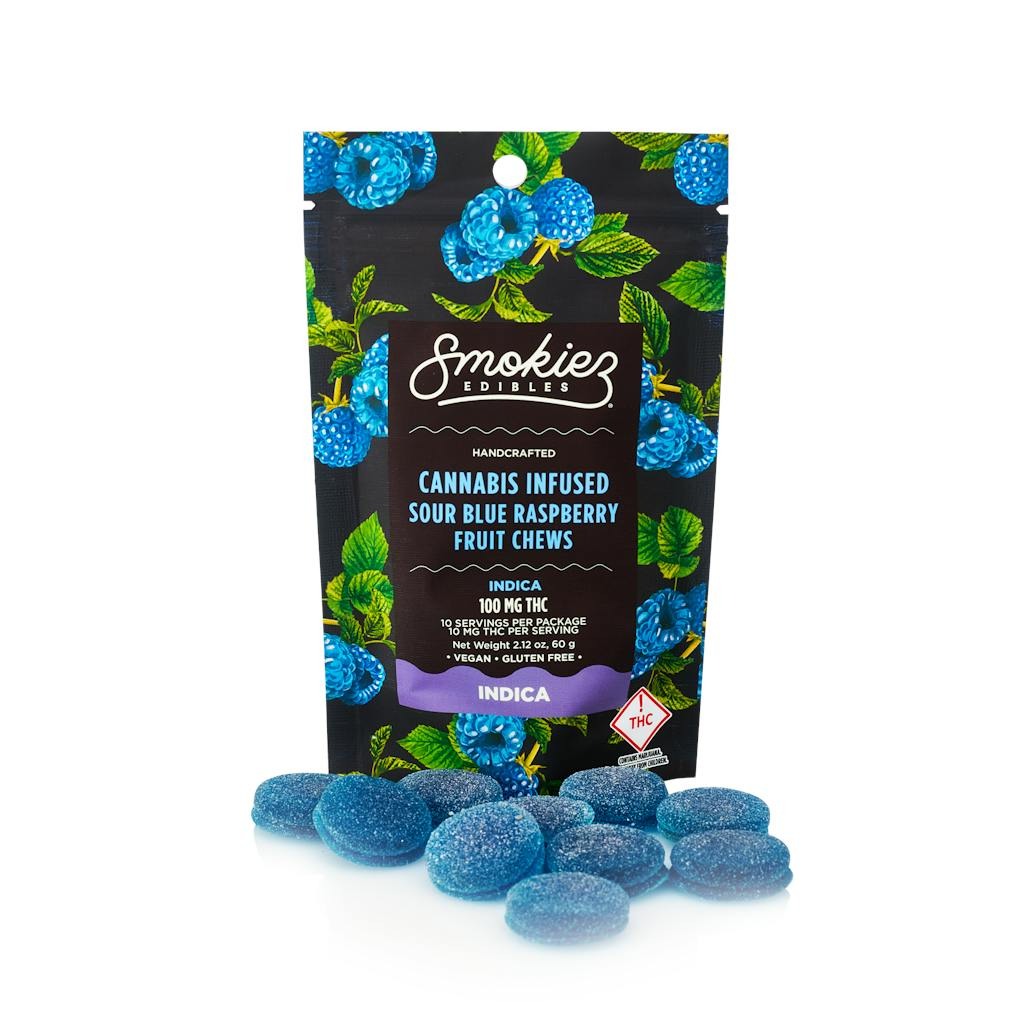 Smokiez Sour Blue Raspberry Indica Fruit Chews 100mg