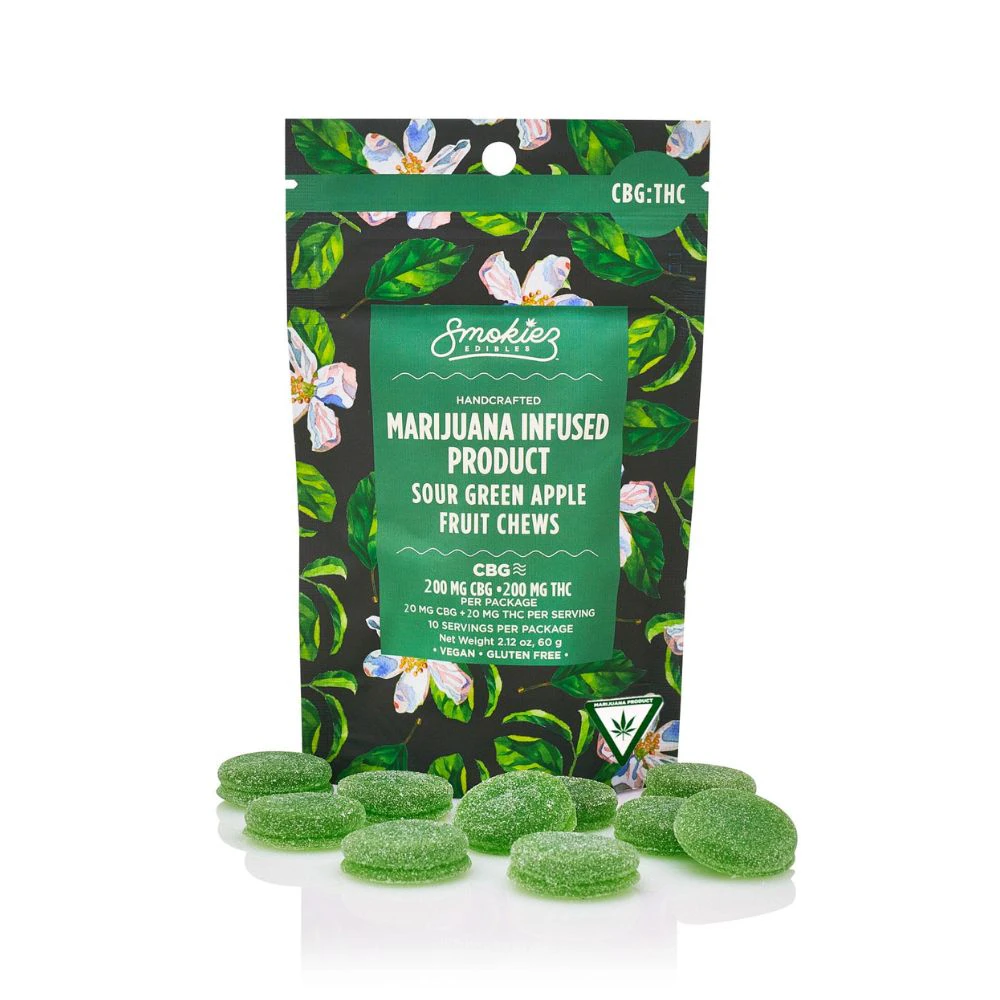 Smokiez Edibles - SOUR Calm Green Apple 1:1 THC:CBG 200mg Fruit Chews (10x20mg) - SMOKIEZ EDIBLES Main Image