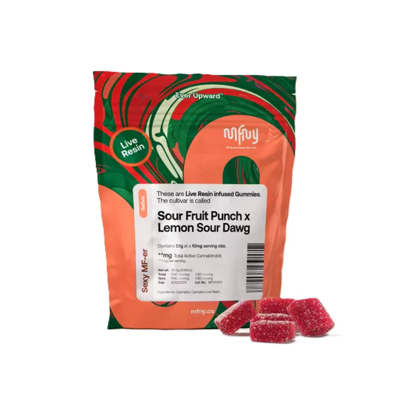 MFNY - Sour Fruit Punch x Lemon Sour Dawg | Live Resin Gummies | 100mg/10 Pieces | MFNY Main Image