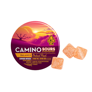 Camino Gummies - 200mg THC:CBD 1:1 Sour Orchard Peach Gummies (10mg THC, 10mg CBD - 10 pack) - Camino