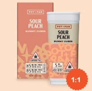 POT+PAN - Pot + Pan | Sour Peach 1:1 | 5mg Gummy | 5mg CBD | 20-Pack | 100mg Total