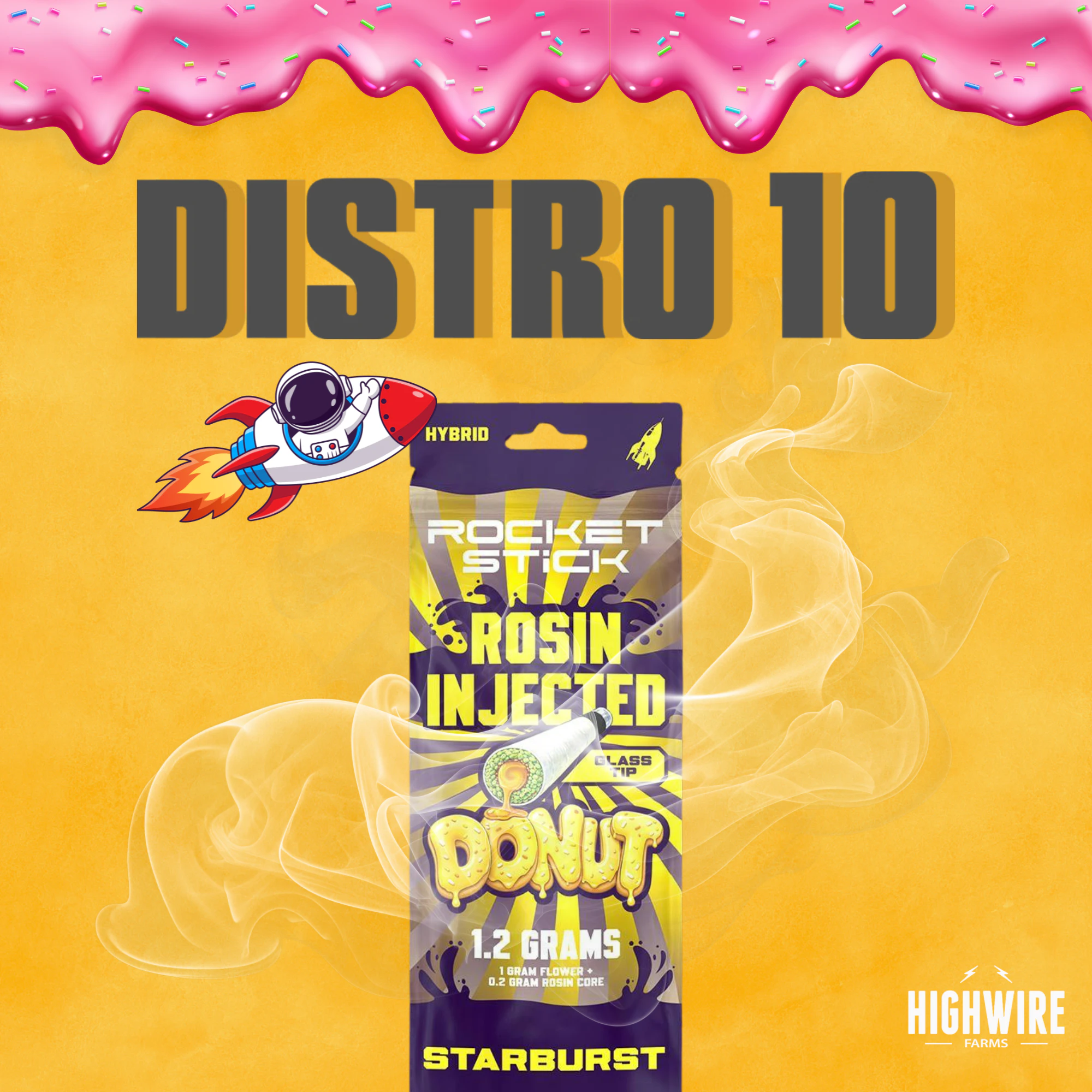 Distro 10 - Rocket Stick Starburst Rosin Injected Donut 1.2g Main Image