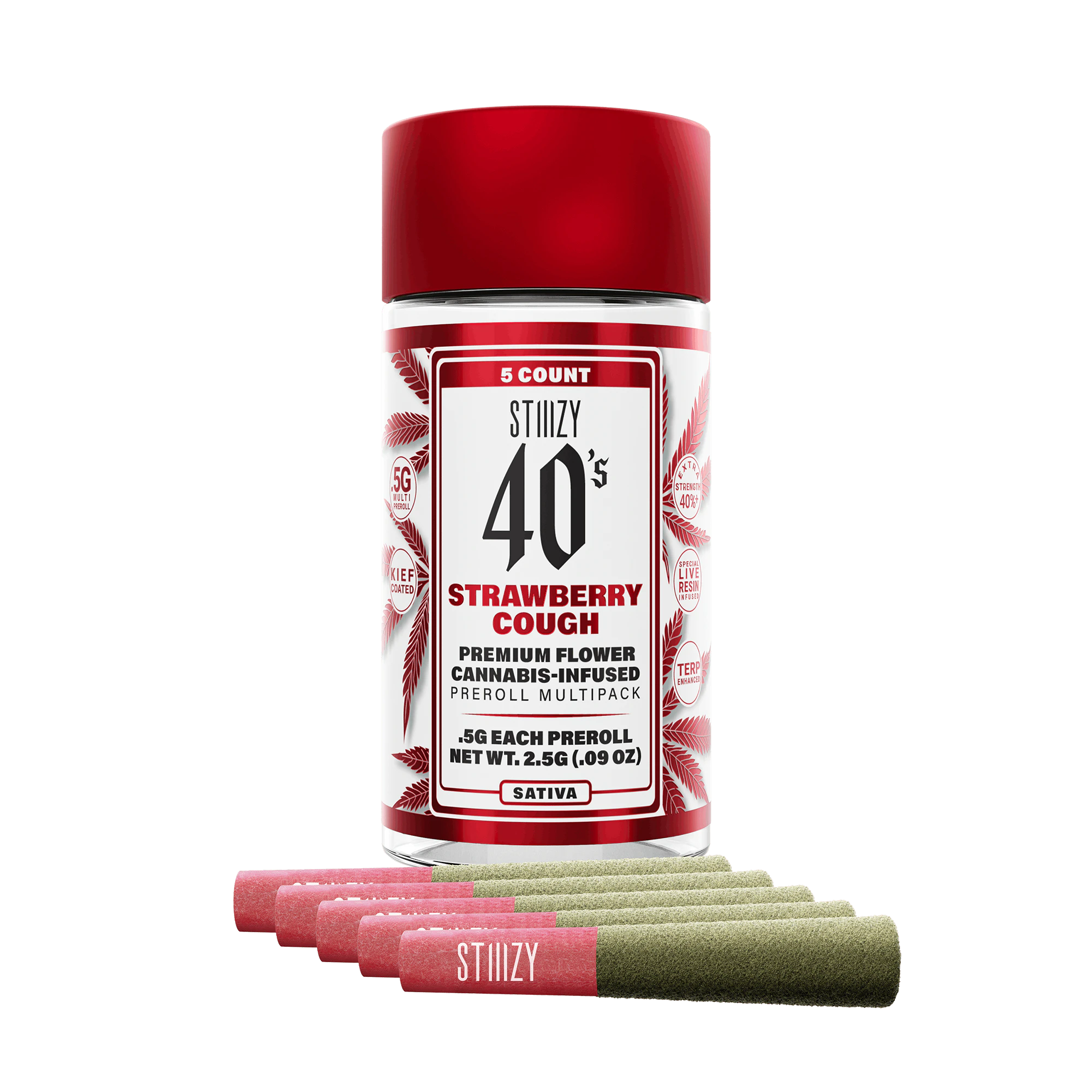 STIIIZY - Stiiizy - 2.5g Infused Pre Roll 5 Pack (Strawberry Cough-Sativa) Main Image
