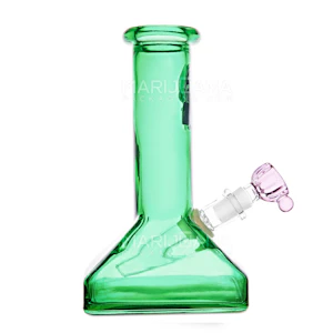 Nexus - Straight Neck Decal Green Glass Beaker Water Pipe w/ Square Base 7in Tall 14mm Bowl