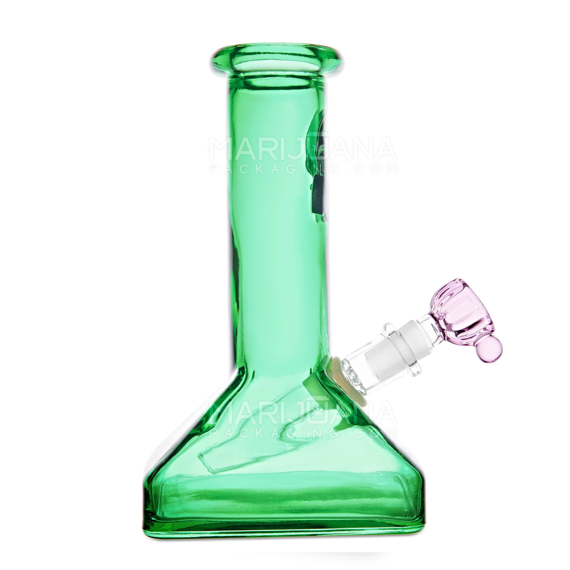 Nexus - Straight Neck Decal Green Glass Beaker Water Pipe w/ Square Base 7in Tall 14mm Bowl Main Image