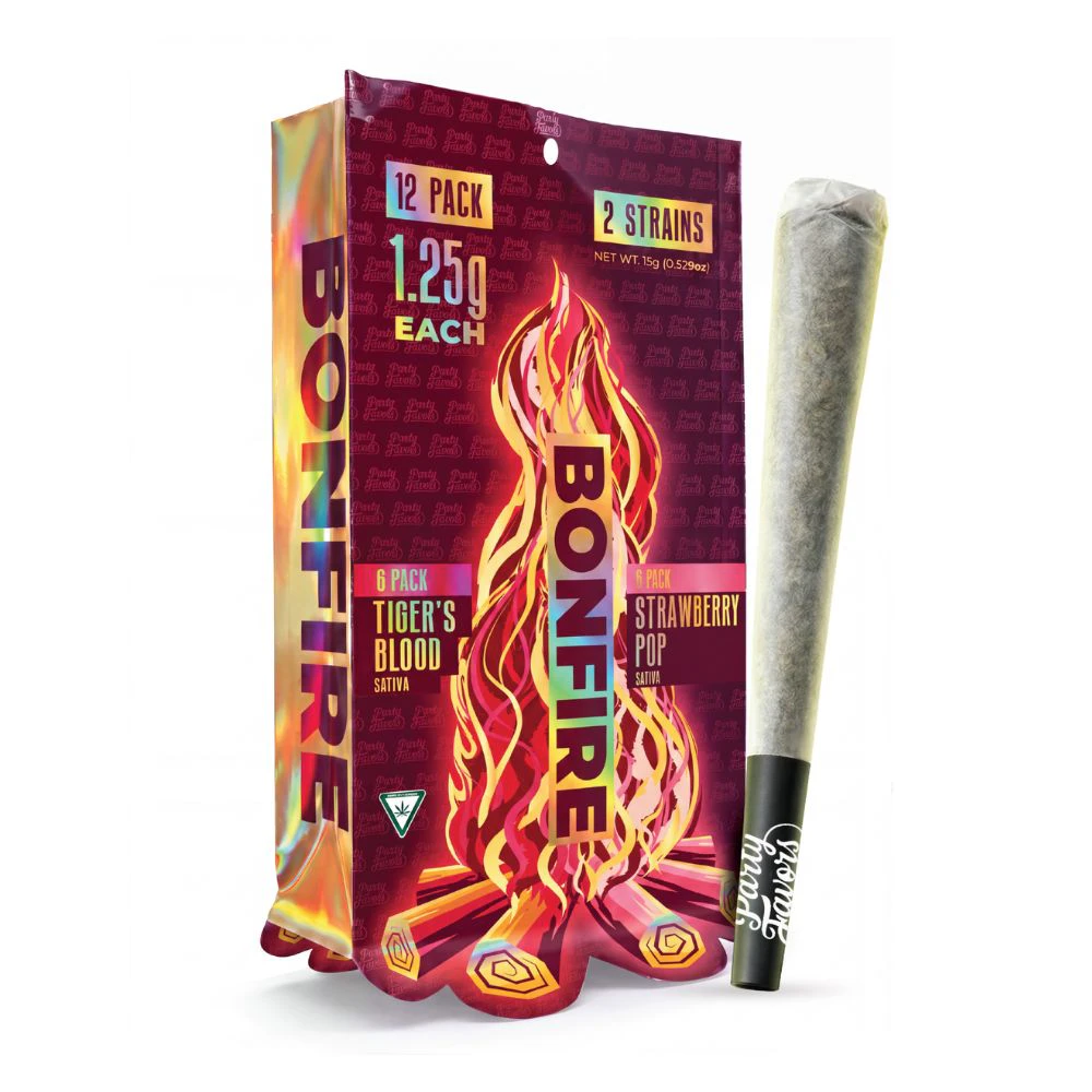 Bonfire - Sativa 2-Strain (Tiger's Blood & Strawberry Pop) Bonfire 12pk Infused Prerolls (15g total/1.25g each) - PARTY FAVORS (BONFIRE) Main Image