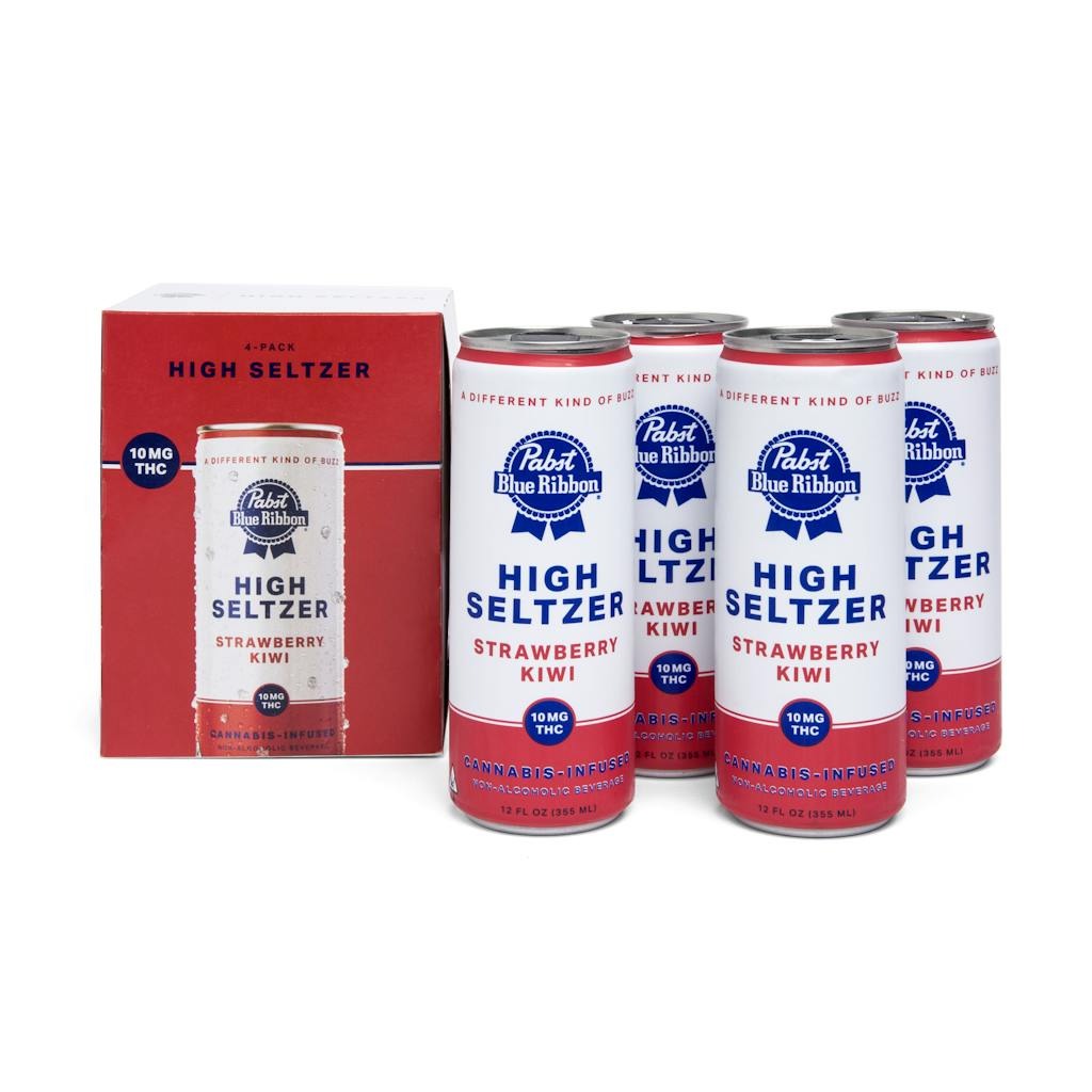 PABST Blue Ribbon Strawberry Kiwi Cannabis Infused High Seltzer 4-Pack 48oz 40mg