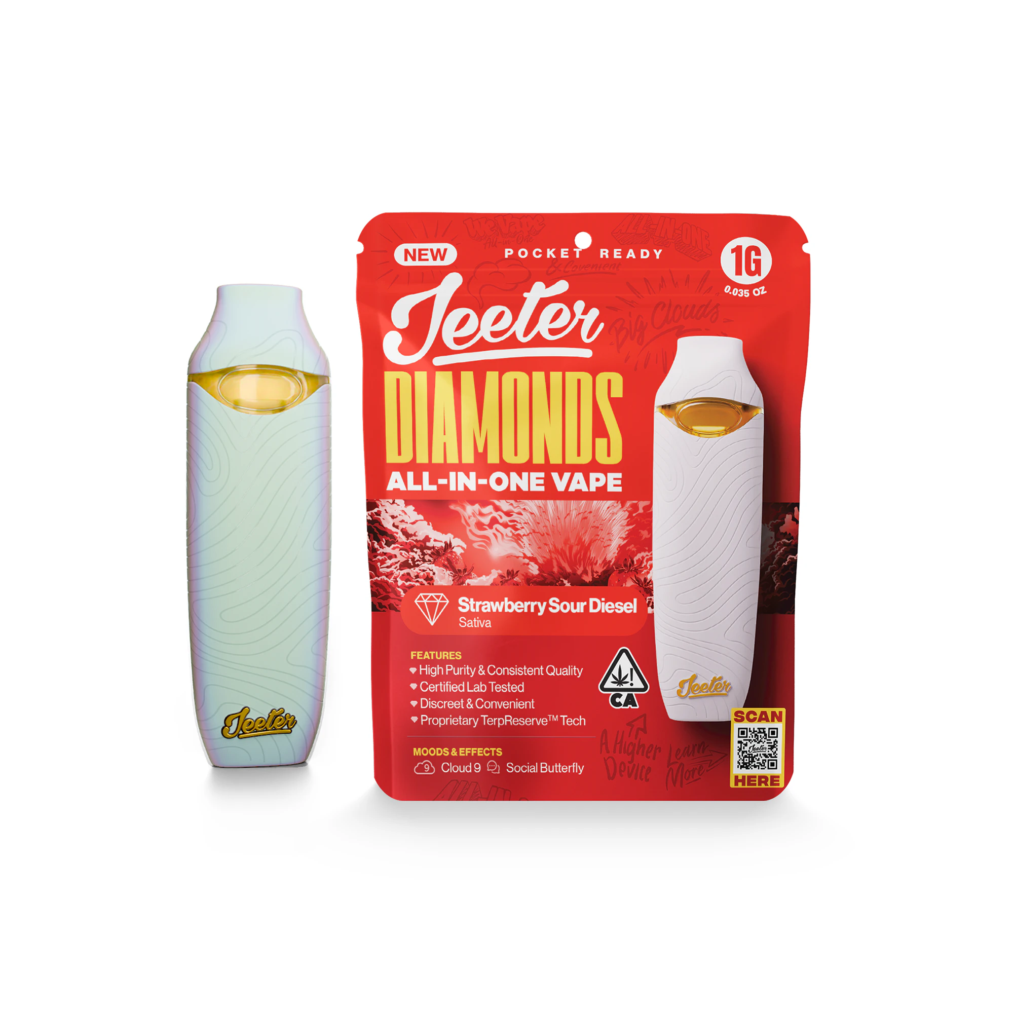Jeeter - Jeeter Diamonds Strawberry Sour Diesel Premium All-In-One Vape 1.0g Main Image