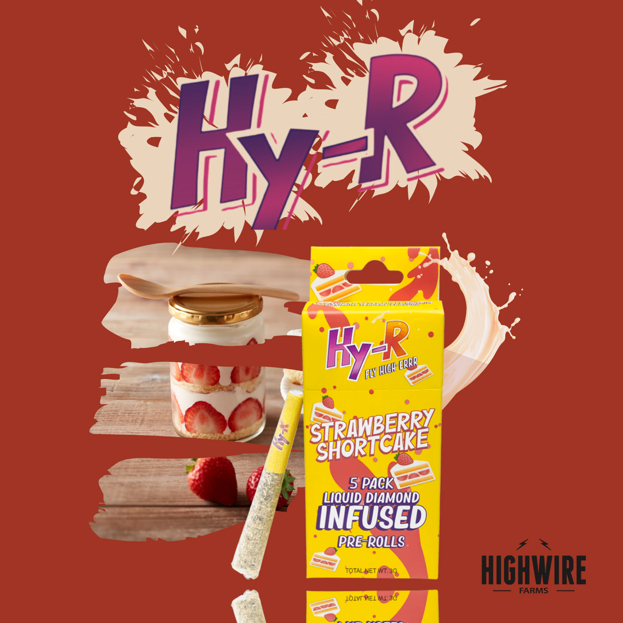 Goldkine - Goldkine HY-R Strawberry Shortcake Liquid Diamond Infused Preroll Pack (5x.6g) Main Image