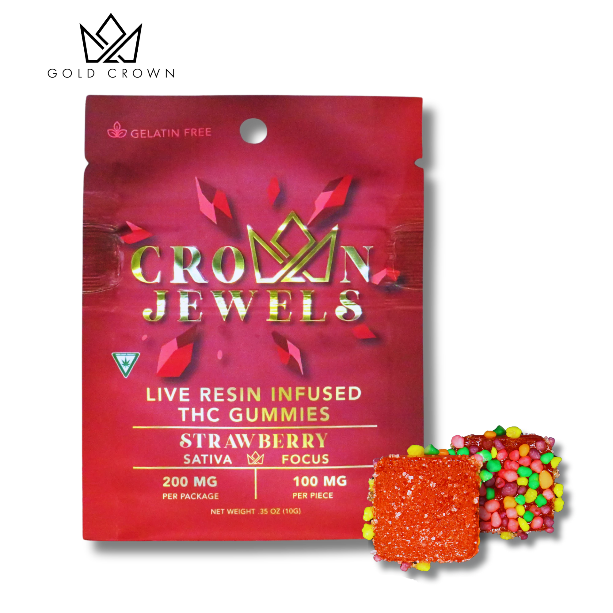 Crown Jewels By: Gold Crown - Strawberry 200mg Live Resin Gummies W/ Nerds (8x25mg) Main Image
