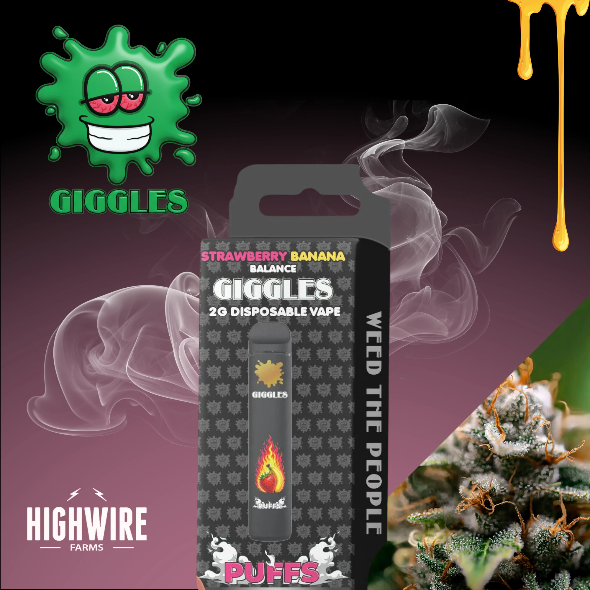 Giggles Puffs - Giggles Puffs Hash Rosin Infused Disposable Strawberry Banana 2g Main Image