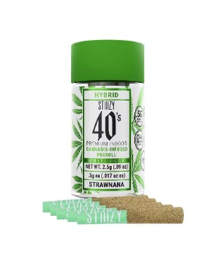 STIIIZY - Stiiizy-Strawnana-40's-Hybrid-Infused Pre Roll-Live Resin- 5 per pack-Multi Pack-40%+-.5g Main Image
