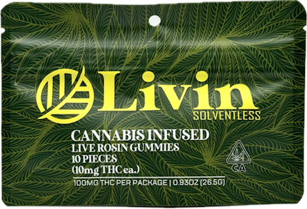 LIVIN SOLVENTLESS - Honeydew 100mg Live Rosin 10 Pack Gummies - Livin Solventless