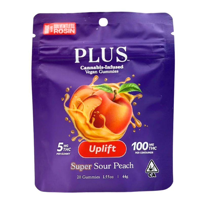 PLUS™️ Products - Plus - Uplift - Super Sour Peach - Gummies - 20pk - 100mg Main Image