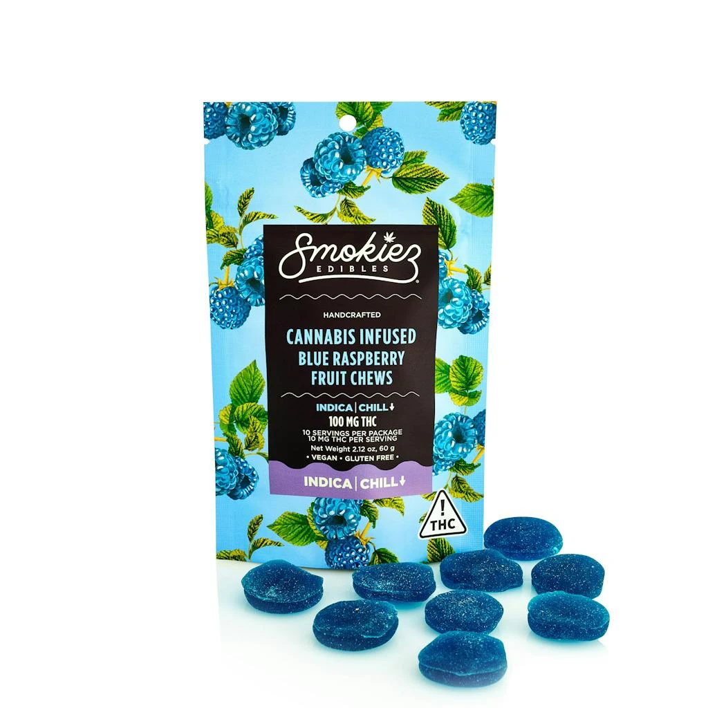 Smokiez Edibles - Smokiez Sweet Blue Raspberry Indica Fruit Chews 100mg Main Image