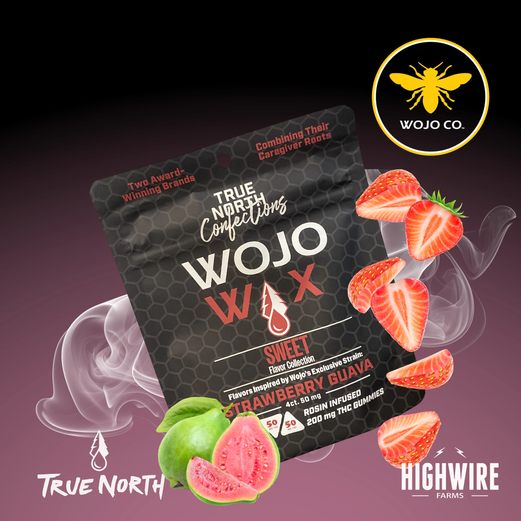 True North Collective MI - True North/WOJO Rosin Gummies Strawberry Guava 200mg (4x50mg) Main Image