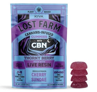 KIVA - Lost Farm Cherry Sundae x Thornyberry 1:1 THC:CBN Gummies - 100mg - KIVA