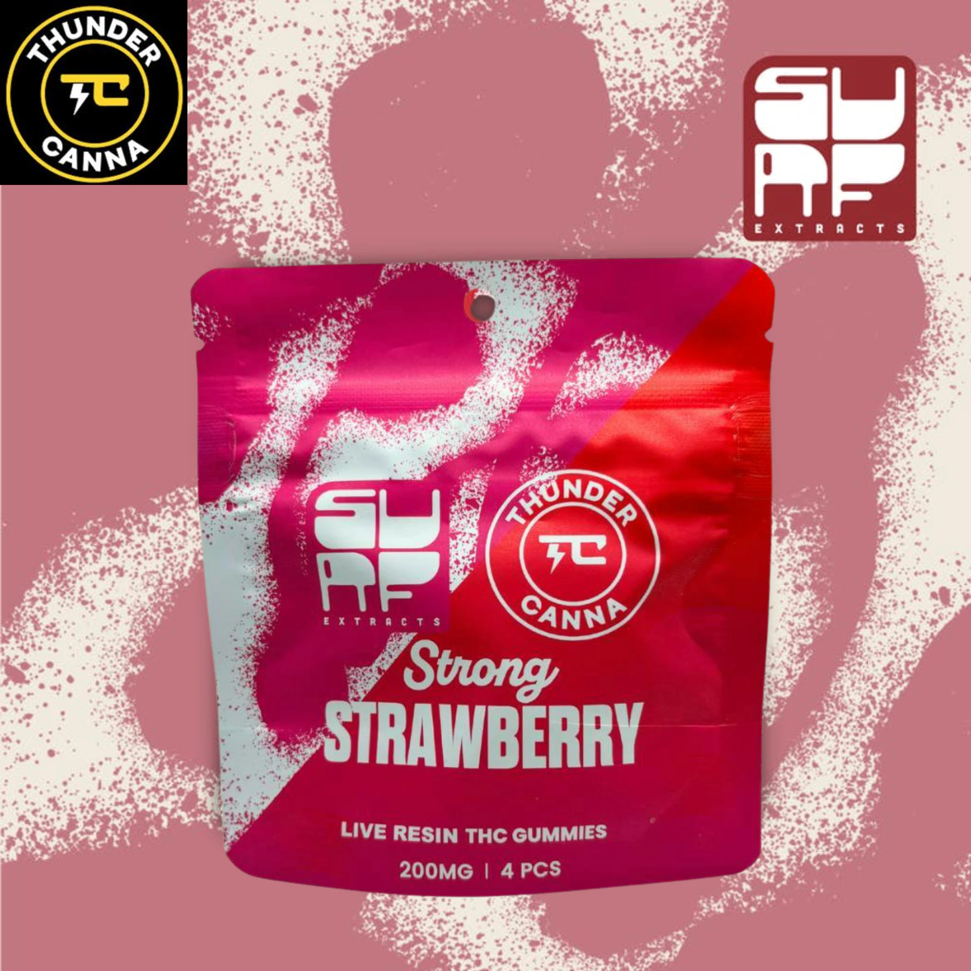 Thunder Canna - Strawberry | Live Resin | Thunder Canna x SURF | 4pc x 50mg Main Image