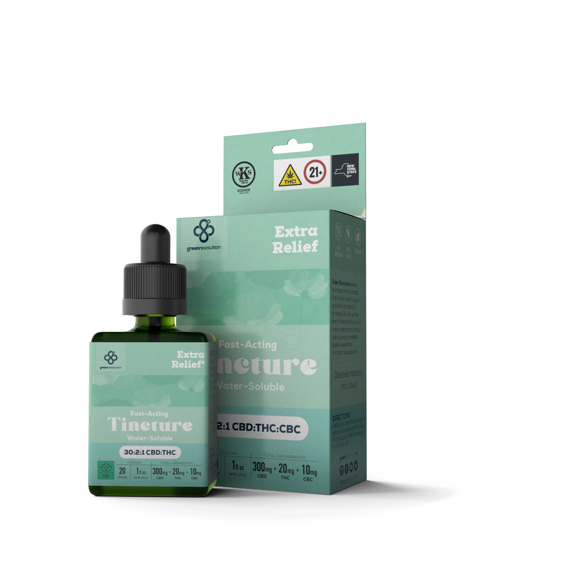 Green Revolution - Extra Relief - 30:2:1 CBD:THC:CBC Water-Soluble Tincture Main Image