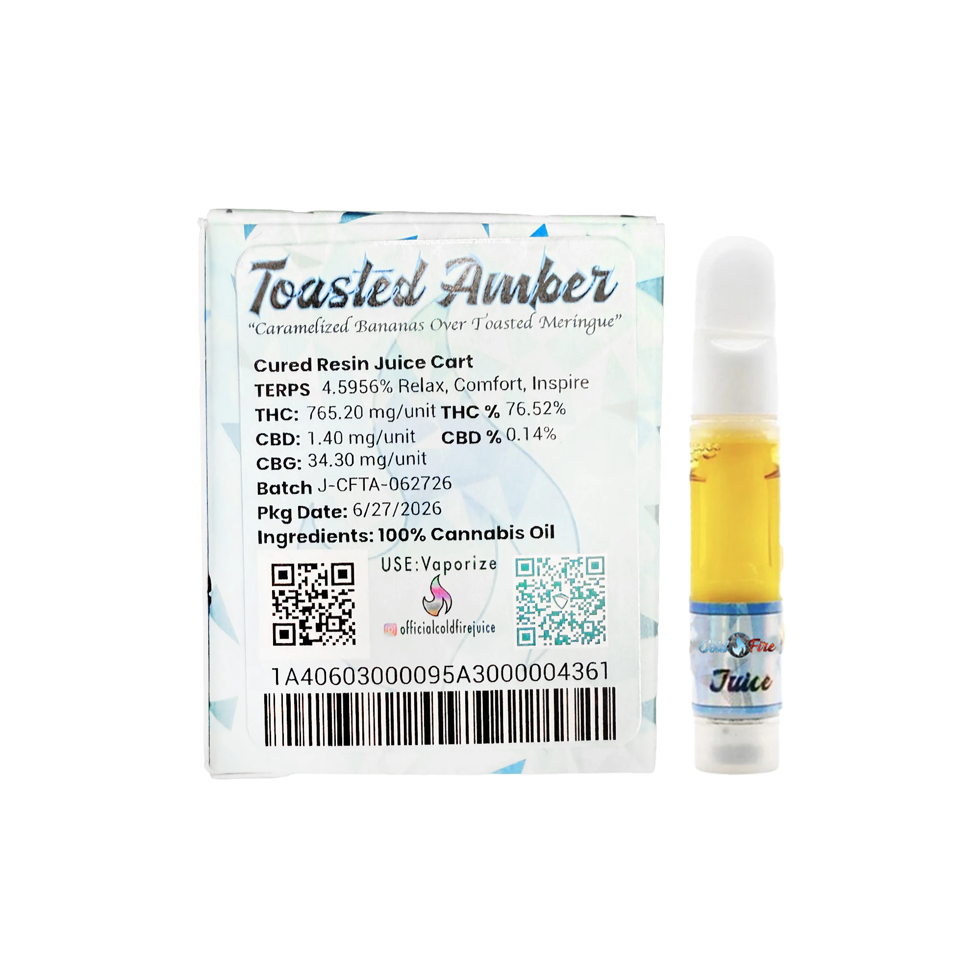 COLD FIRE - ColdFire Toasted Amber Cured Resin Juice Cartridge 1.0g Main Image