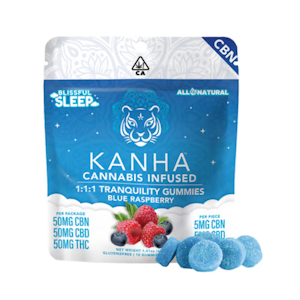 Kanha Edibles - 150mg 1:1:1 CBN:CBD:THC Tranquility Sleep-Inducing Gummies (5mg CBN, 5mg CBD, 5mg THC - 10 pack) - Kanha