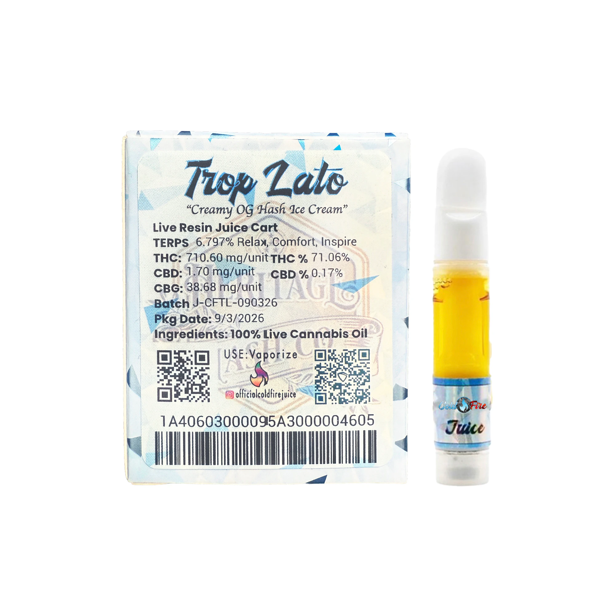 ColdFire x Heritage Hash Co. 'Trop Lato' Live Resin Juice Cartridge 1.0g