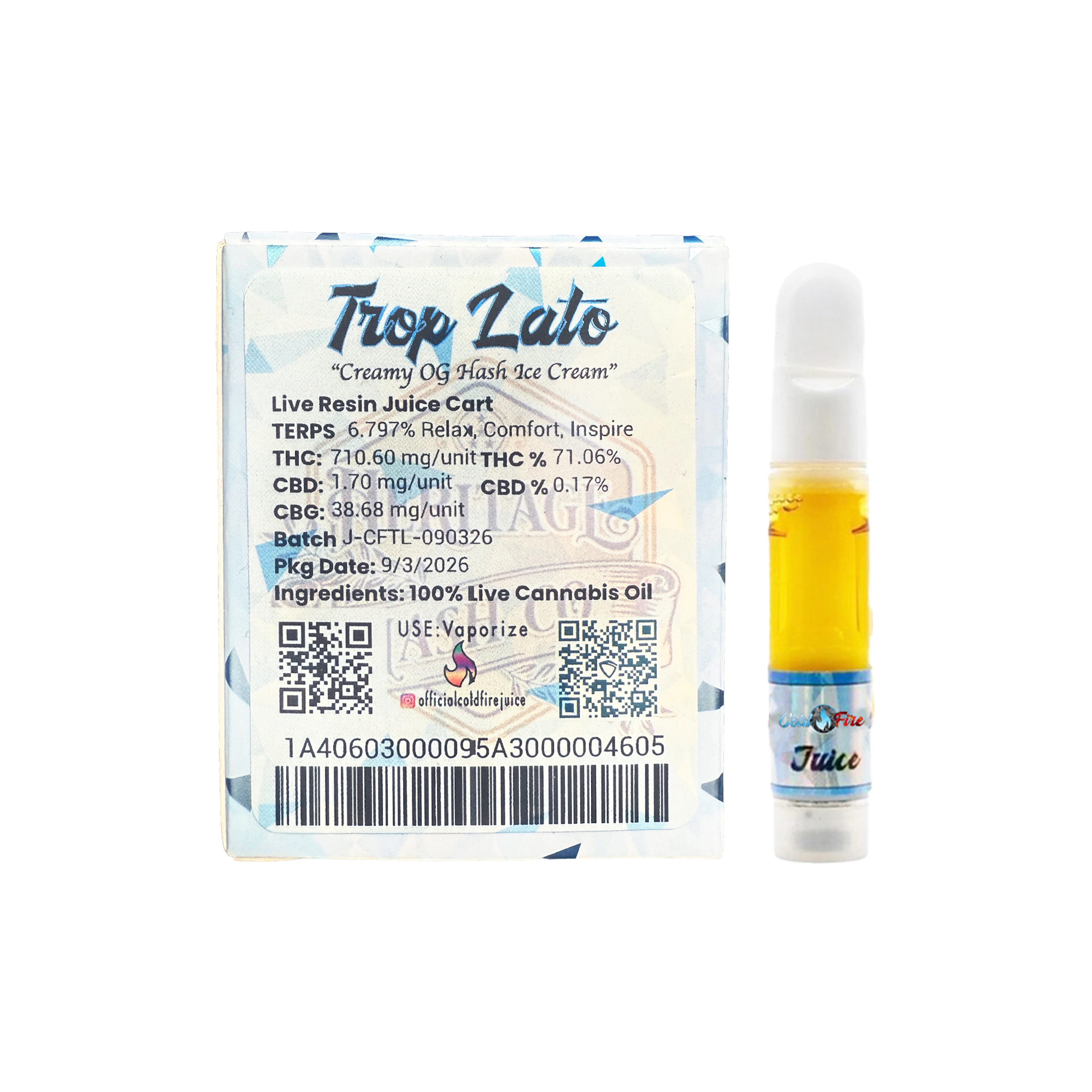 ColdFire x Heritage Hash Co. 'Trop Lato' Live Resin Juice Cartridge 1.0g