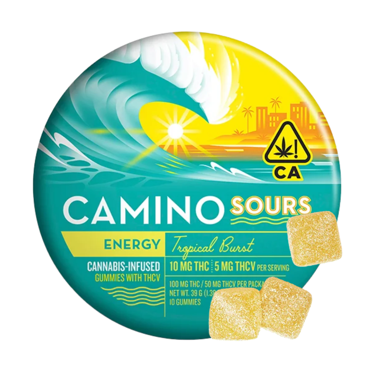 KIVA - Tropical Burst (Energy) (S)| 10mg THC: 5Mg THCV 10Pk Sours Gummies | Camino Main Image
