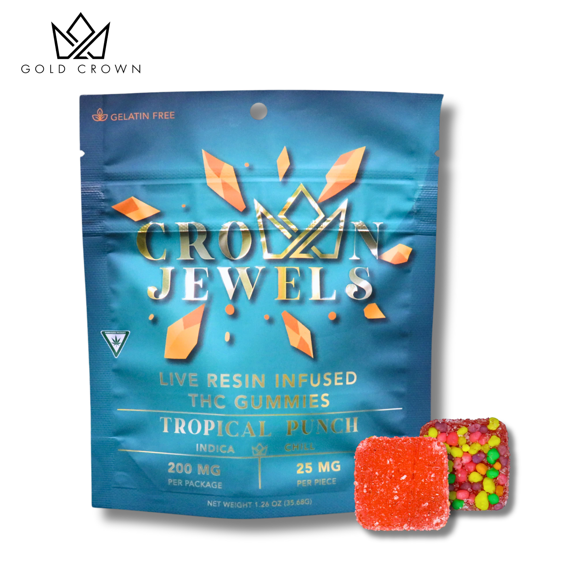 Crown Jewels By: Gold Crown - Tropical Punch 200mg Live Resin Gummies W/ Nerds (8x25mg) Main Image
