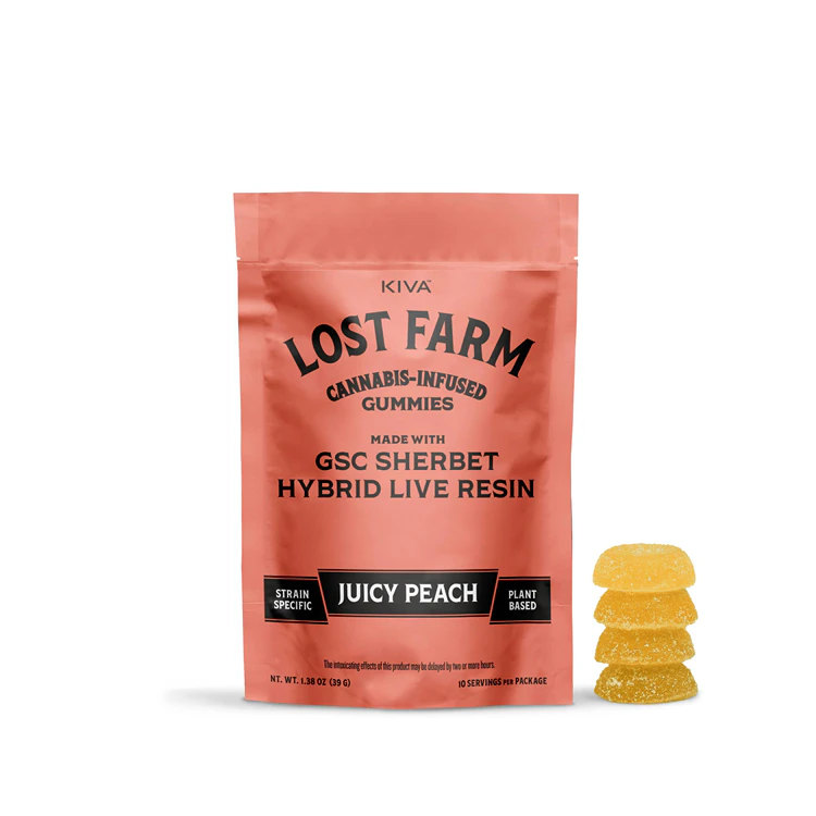 KIVA - Kiva Lost Farm Live Resin Gummies GSC Sherbet Juicy Peach Main Image