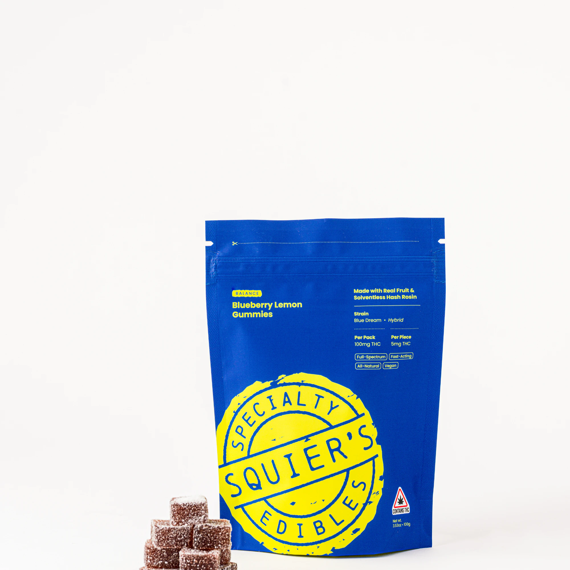Squier's - 100mg Hash Rosin Gummy - Blueberry Lemon Balance Main Image