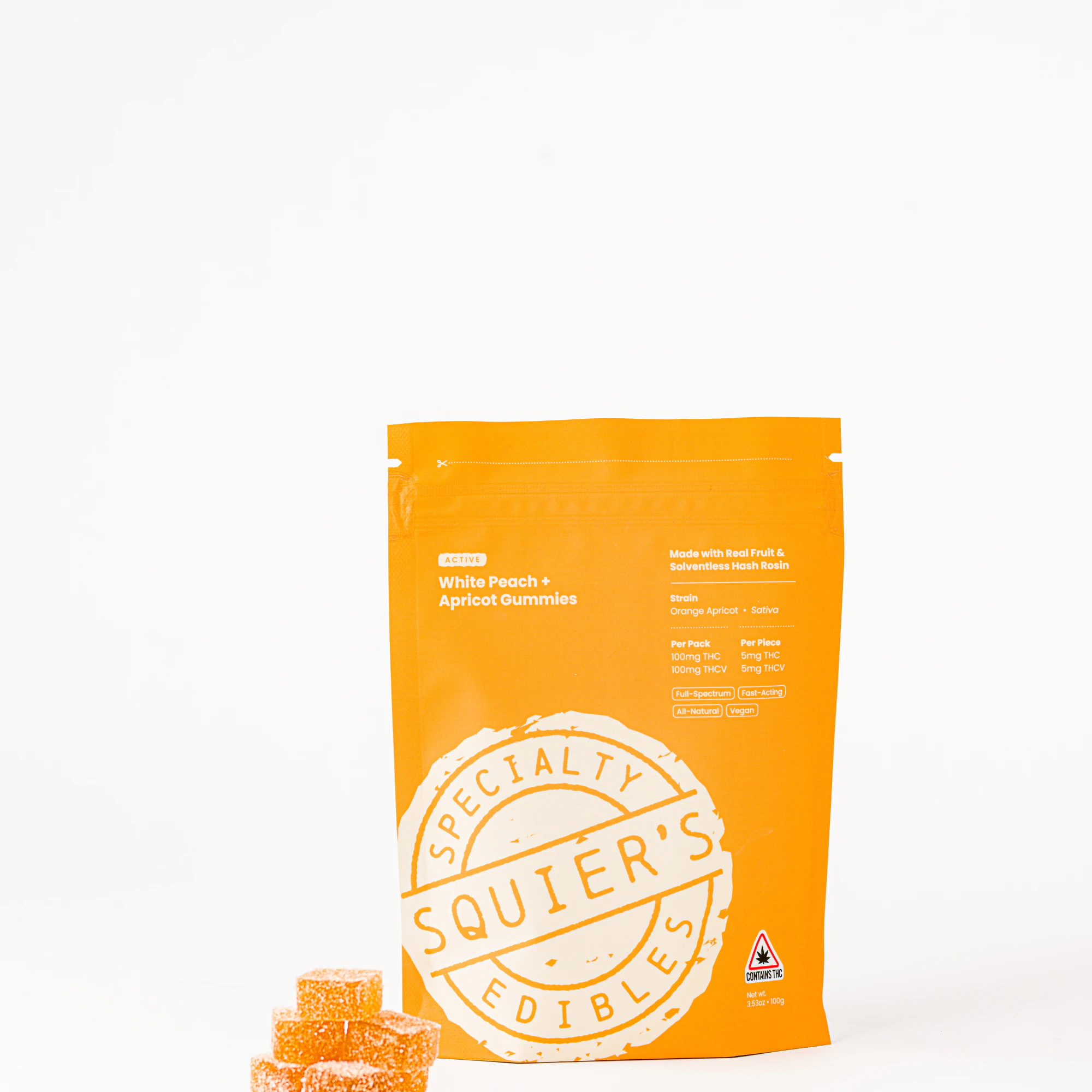 Squier's - 200mg Hash Rosin Gummy - White Peach & Apricot Active Main Image