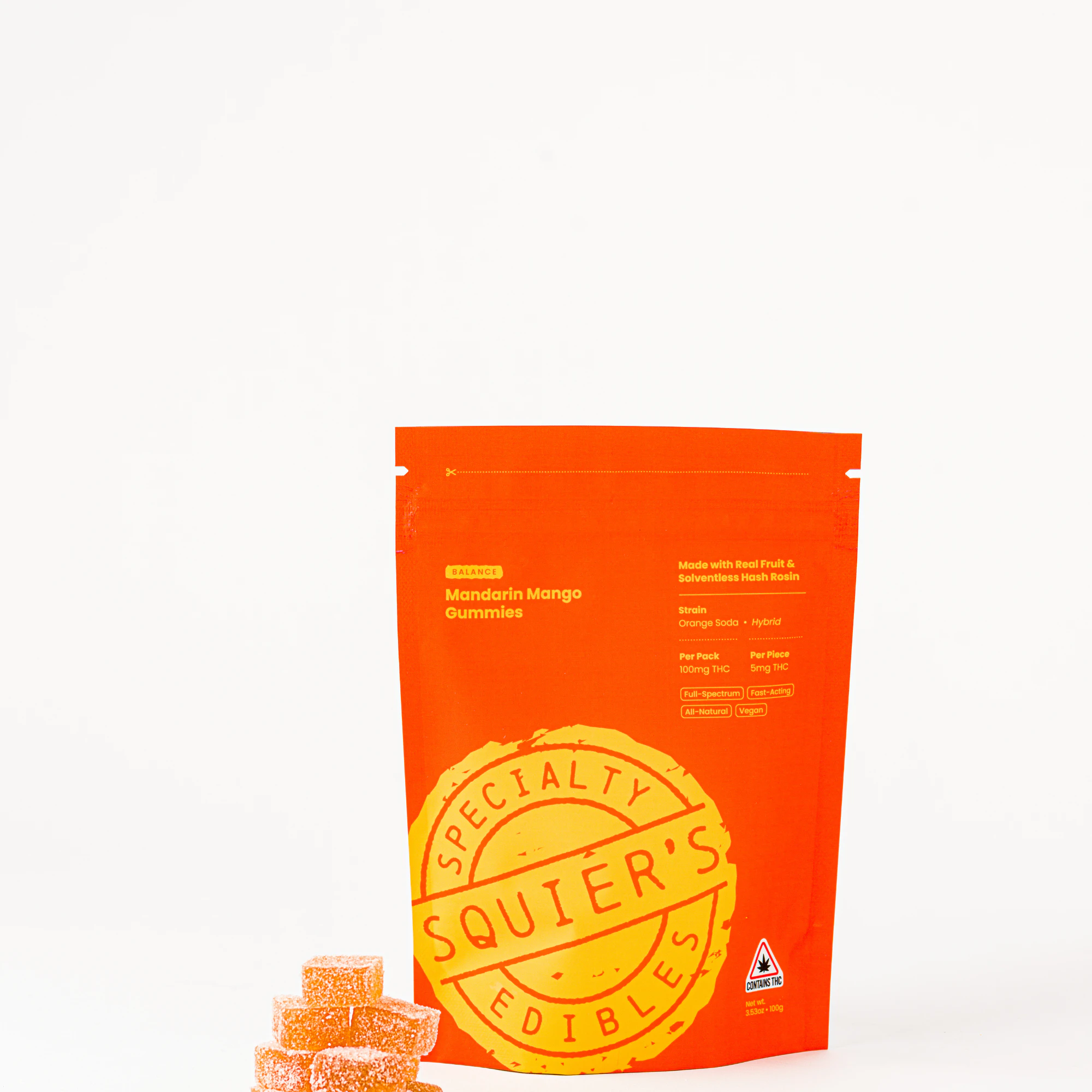Squier's - 100mg Hash Rosin Gummy - Mandarin Mango Balance Main Image