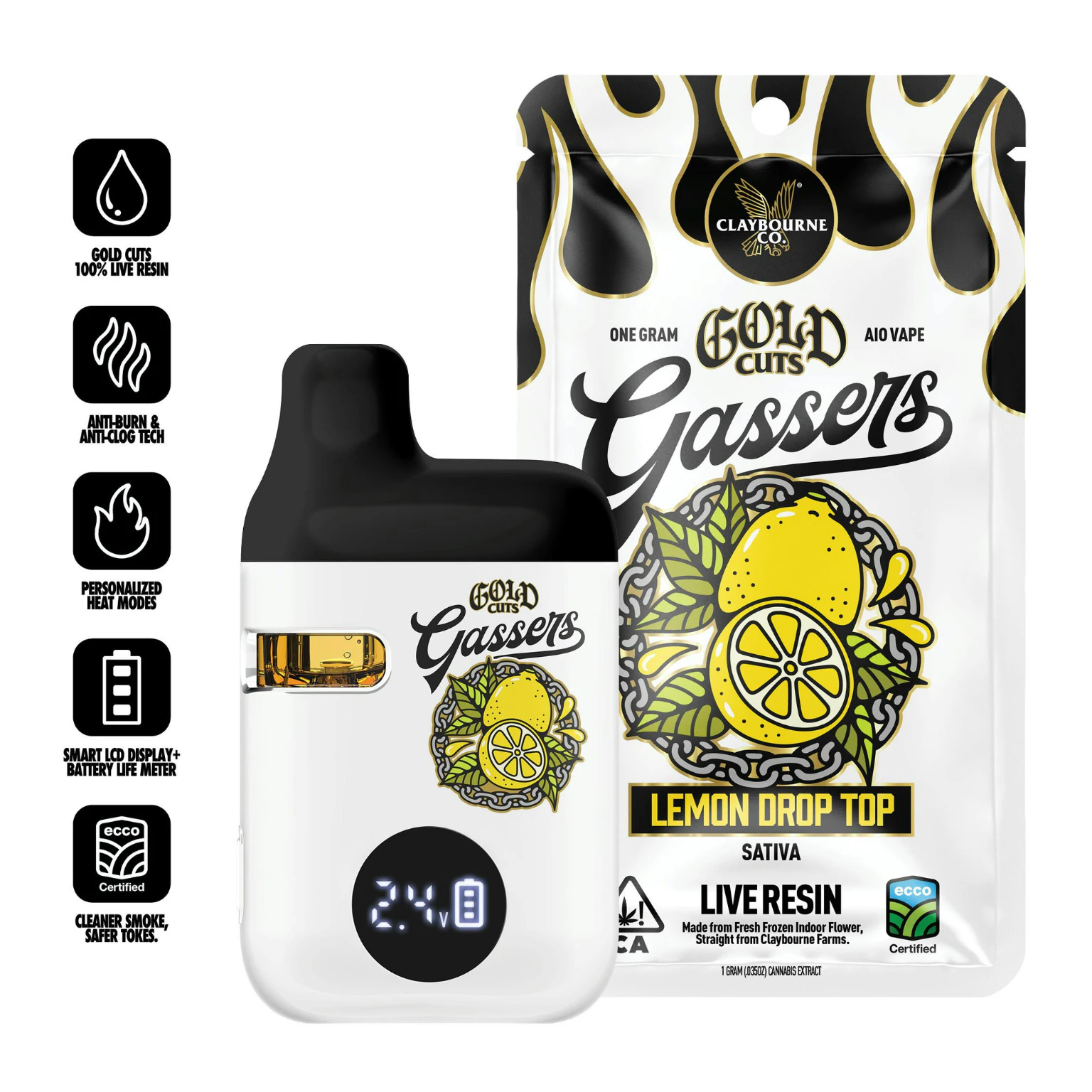 Claybourne Co. - Claybourne - AIO - Live Resin - Lemon Drop Top - 1G Main Image