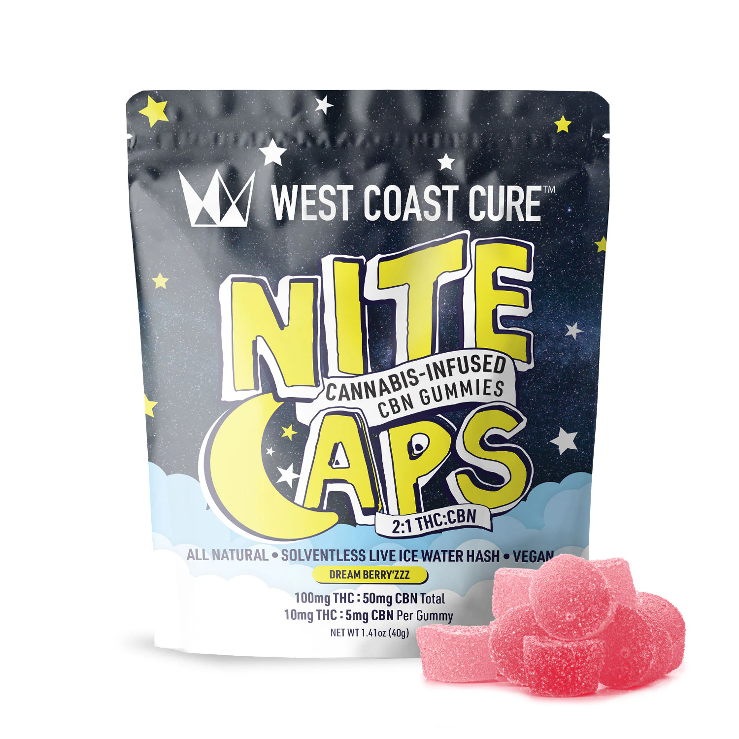 West Coast Cure - WCC | Gummies | 2:1 THC:CBN | Nite Caps | Dream Berry'zzz | 100:50mg Main Image
