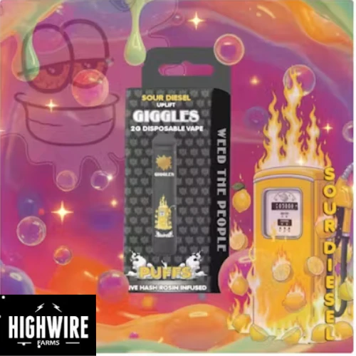 Giggles Puffs - Giggles Puffs Disposable Live Hash Rosin Sour Diesel 2g Main Image