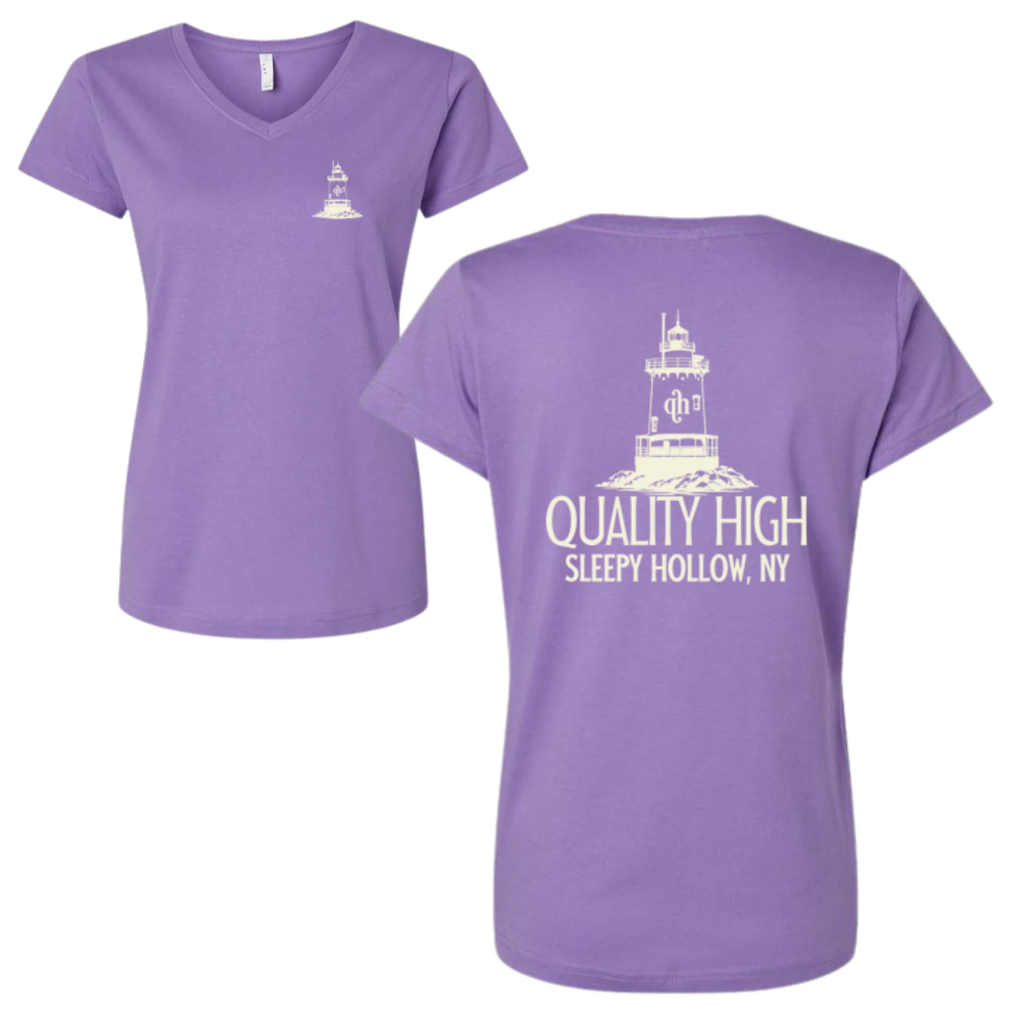 Quality High - Women's Purple Lighthouse T-Shirt - Large Main Image