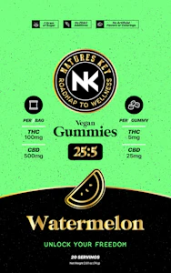 Nature's Key - Watermelon 25:5 (500mg/100mg) Cbd/Thc Vegan Gummies